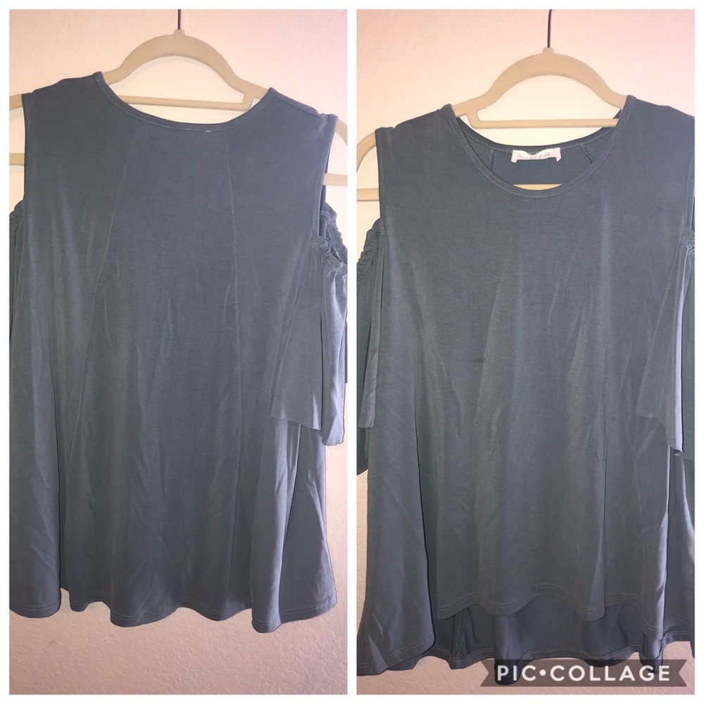 Blue off-the -shoulder blouse